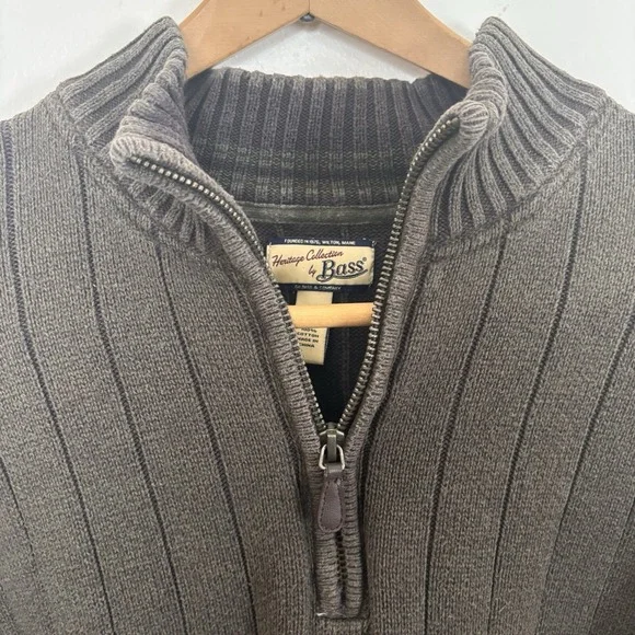 G H Bass Co Sweater Men's XL Long Sleeve 1/4 Zip Green Pullover Ribbed - Picture 4 of 10